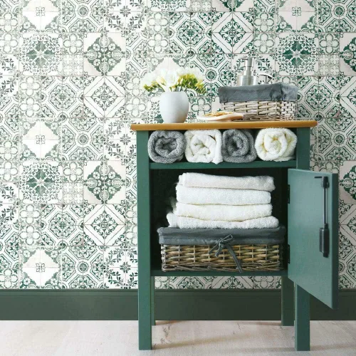Miniatura 3 de RoomMates RMK11281WP Papel tapiz autoadhesivo de azulejo mediterráneo verde bosque