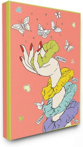 Stupell Industries Better Late Than Ugly Funny Girls - Coletero de moda para el cabello, diseñado por Sangita Bachelet, arte de pared, 16 x 20