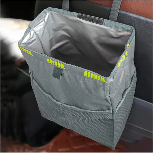 Miniatura 9 de Fekey&JF Bote de basura colgante para automóvil con bolsillos de almacenamiento, bolsa de basura Oxford impermeable a prueba de fugas, organizador