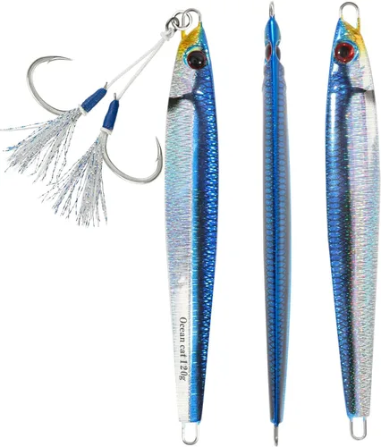 Miniatura 10 de OCEAN CAT Plomo de metal plano de caída lenta pesca señuelos hundimiento vertical cebo de jigging con gancho de mariposa para pesca de agua salada