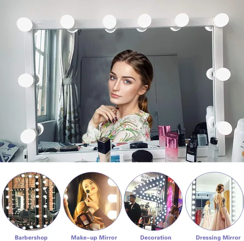 Miniatura 5 de Luces de Espejo de Tocador, 10 Bombillas Regulables DIY Estilo Hollywood Luces LED de Espejo de Maquillaje con Cable USB, Tira de Luminaria
