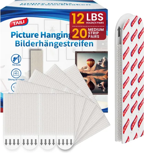 Miniatura 10 de TAILI Tiras para Colgar Cuadros de Servicio Pesado, 16 Pares Grandes y 12 Medianos (28 Pares, 56 Tiras) Kits de Colgadores de Marcos para Paredes