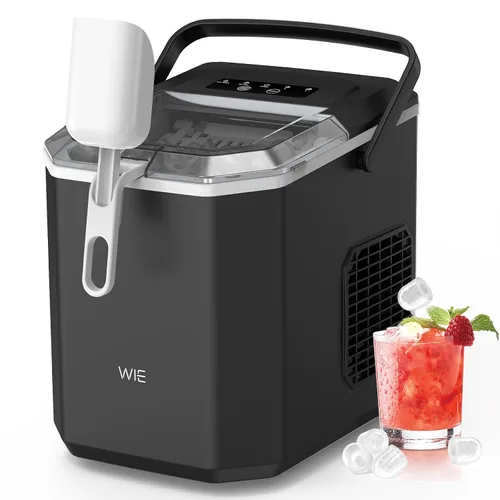 WIE - Máquina de hacer hielo de sobremesa, 26 libras/24H portátil con asa, 9 cubos de hielo en 6 minutos, máquina de hielo compacta autolimpiante