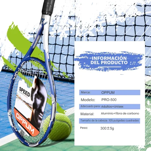 Miniatura 3 de Raquetas de tenis OPPUM PRO-500 para adultos, paquete de 2 raquetas preencordadas para principiantes e intermedios con bolsa de transporte y 2