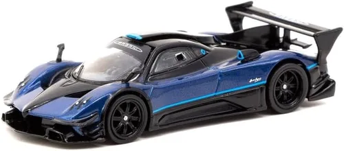 Pagani Zonda Revolucion Azul Metálico y Negro con Rayas Azul Claro Global64 Serie 1/64 Modelo de Auto Fundido a Presión por Tarmac Works