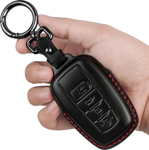 Miniatura 9 de Tukellen Funda para llavero Toyota de piel auténtica con llavero, protector de cuero compatible con Rav4 2019-2025 2020-2022 Highlander Corolla Negro