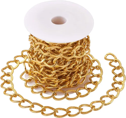 Miniatura 13 de FASHEWELRY Cadena de eslabones de aluminio de 16.4 pies sin soldar, rollo de cadenas de eslabones dorados con carrete para hacer collares, joyas