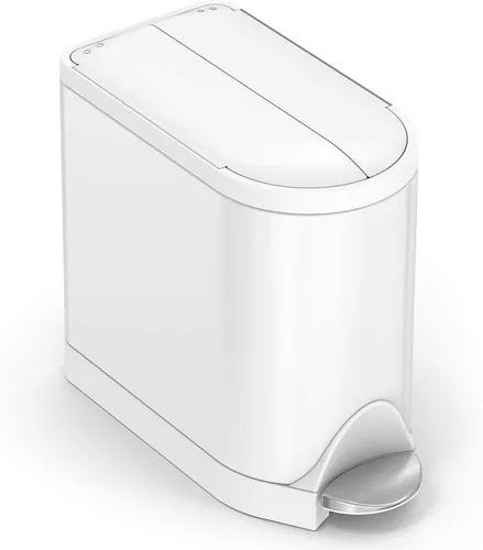 Miniatura 9 de Simplehuman - Cubo de basura para baño con tapa abatible de 10 litros / 2.6 galones, acero inoxidable cepillado con borde negro
