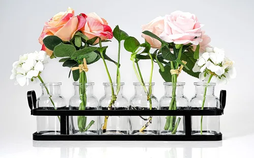 Miniatura 9 de Florero de cristal de 6 piezas con soporte de metal, el mejor juego de jarrones para decoración del hogar y la mesa, decoración de boda, cocina