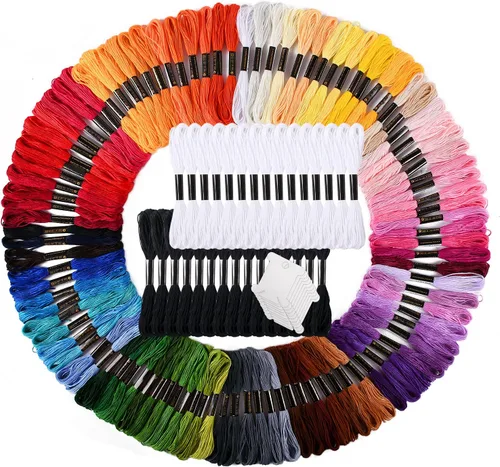 VICOVI Kit de cuerda de pulsera de la amistad, 100 colores de hilo de bordar y 15 madejas de color blanco y 15 madejas de color negro, 10 bobinas de