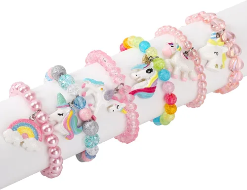 Miniatura 2 de Juego de 6 pulseras de unicornio arco iris, pulseras de animales para niñas, adolescentes y niños, pulsera de cuentas con colgante de unicornio