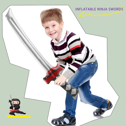 Miniatura 7 de Paquete de 32 espadas ninja inflables de 30 pulgadas, Katana inflable, armas samuráis inflables para niños, Halloween, fiesta temática de ninja