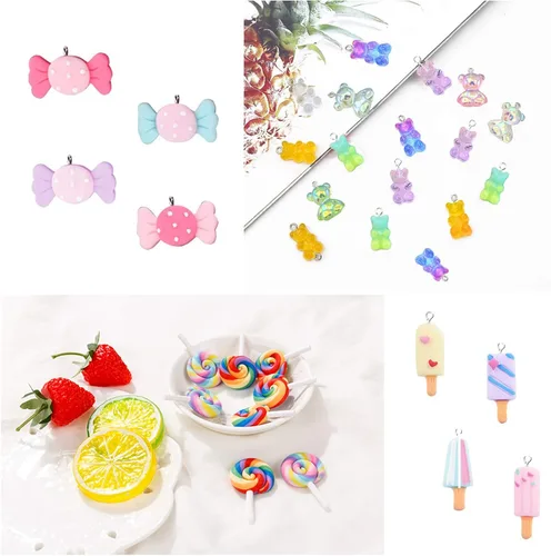 Miniatura 3 de ZOCONE Dije de caramelo colorido, bonitos dijes de resina para hacer joyas, llaveros, collares, pulseras, aretes, suministros de resina