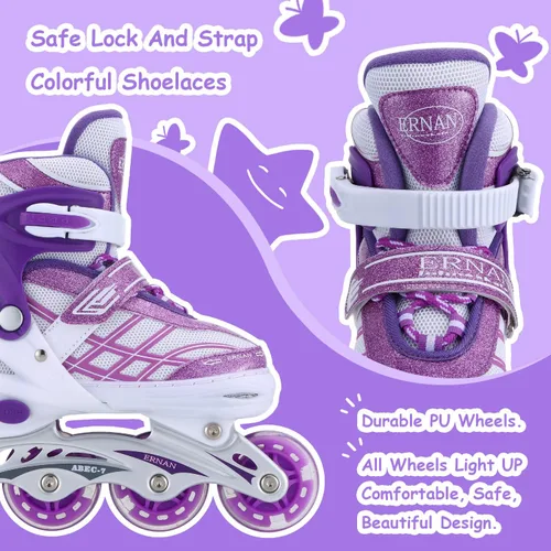 Miniatura 5 de Patines en línea para niños y niñas principiantes ajustables, las 8 ruedas iluminadas