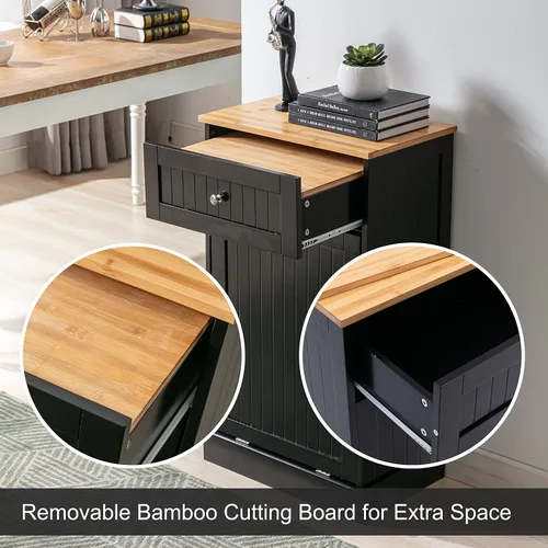 Miniatura 5 de Gitua - Gabinete de basura basculante independiente, gabinete de cocina a prueba de mascotas con cesta de lavandería y tabla de cortar, estación