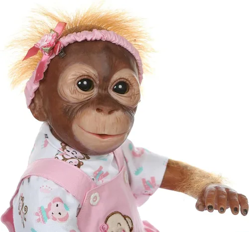 Miniatura 4 de TERABITHIA Muñeca de bebé realista recién nacida de 20 pulgadas, muñeca de mono Reborn de vinilo suave con cuerpo de tela suave, muñeca de arte Rojo