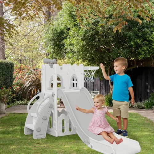 Miniatura 7 de LulliSpace Tobogán 6 en 1 para Niños Pequeños, Escalador Deslizante para Niños para Patio de Juegos Interior y Exterior con Aro de Baloncesto