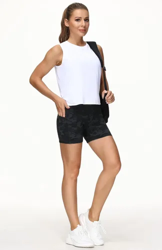 Miniatura 6 de THE GYM PEOPLE - Pantalones cortos de yoga para mujer, con cintura alta, control de abdomen y bolsillos profundos, para gimnasia, entrenamiento