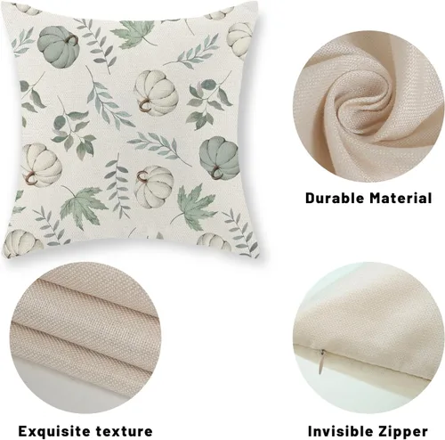 Miniatura 7 de Juego de 2 fundas de almohada de otoño de 16 x 16 pulgadas, diseño de calabaza y hoja de arce, fundas de almohada decorativas de lino para otoño