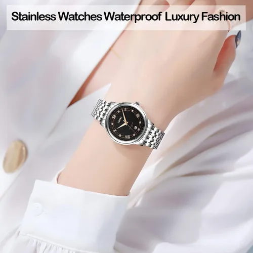 Miniatura 2 de SKMEI Relojes para mujer, mujer, vestido de acero inoxidable, de lujo, clásico, de moda, analógico, de cuarzo, impermeable, simple día, cita
