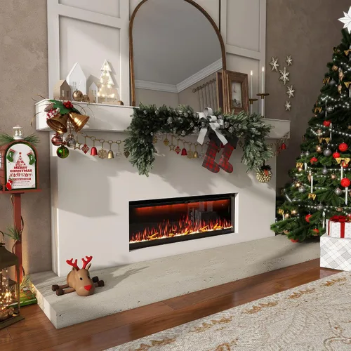Miniatura 9 de Clihome Calentador eléctrico de chimenea de 50 pulgadas con chimenea LED Wi-Fi para montaje en pared/chimenea eléctrica empotrada con cristales