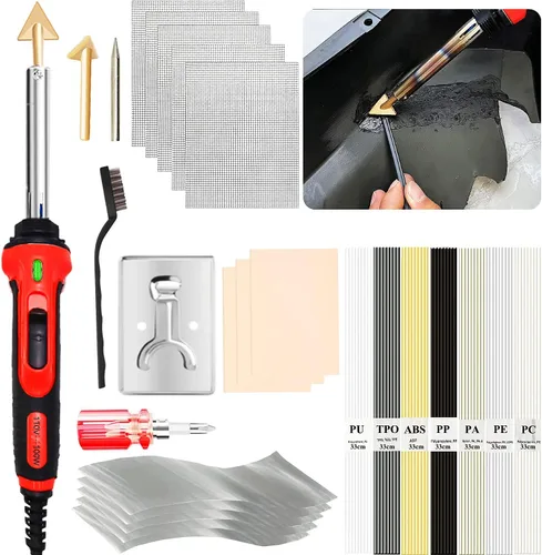 Soldador de plástico de 100W, kit de soldadura de plástico 2 en 1 con puntas de hierro de soldar y 56 varillas, pistola de hierro de soldar con