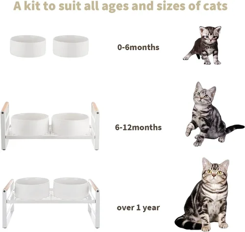 Miniatura 4 de CEEFU Cuencos elevados mejorados para gatos, soporte ajustable para gatos con 2 cuencos de cerámica para gatos y perros, 20 onzas cada uno