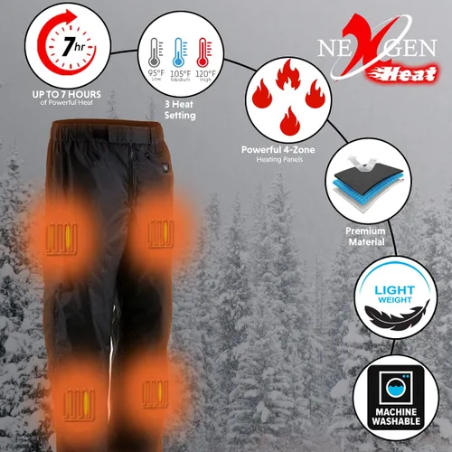 Miniatura 5 de Nexgen Heat MPM5720DUAL - Pantalones térmicos térmicos de invierno para hombre, color negro, para esquí y equitación, con cable de arnés y paquete