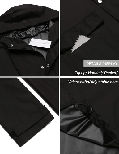 Miniatura 5 de COOFANDY Chaqueta impermeable para hombre con capucha, impermeable, ligera, activa, larga