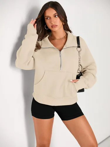 Miniatura 2 de AUTOMET Sudaderas con media cremallera para mujer, sudadera corta de vellón con cremallera de un cuarto, sudaderas con capucha para el otoño, a