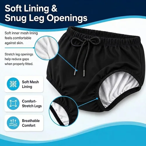 Miniatura 5 de AQX Pañales de natación reutilizables para adultos con necesidades especiales, cubierta de plástico para pañales a prueba de fugas, pantalón de goma