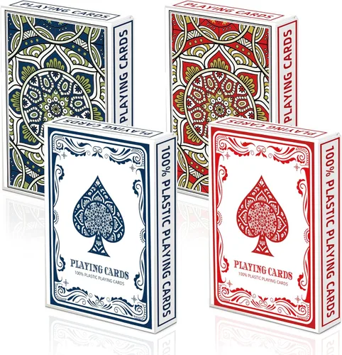 Miniatura 2 de Juego de 2 cartas de póquer de plástico impermeables, cartas de juego de letras grandes para adultos mayores, juego de 2 barajas de cartas