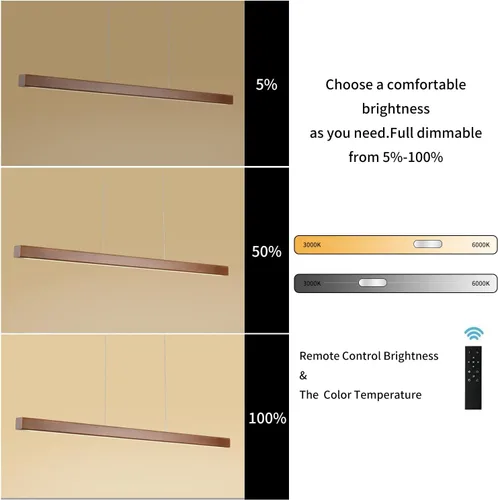 Miniatura 6 de YISDESIGN Lámparas colgantes lineales de madera de 47 pulgadas, modernas, LED, 36 W, regulables, iluminación colgante de techo, luces colgantes, Za.