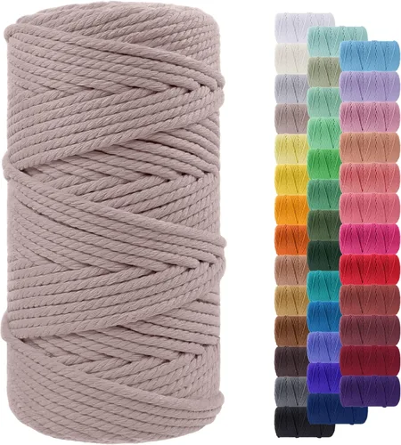 Miniatura 109 de Cuerda de macramé de 0.079 in para 219 yardas, cuerda de algodón natural para manualidades, hilo de cuerda de macramé de colores para colgar