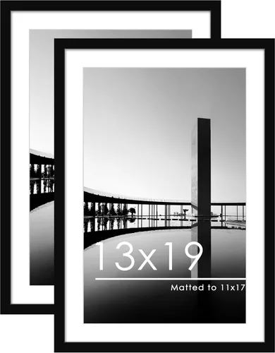 Miniatura 11 de PEALSN - Juego de 2 marcos de fotos de 12 x 18, muestra fotos de 11 x 17 con paspartú o 12 x 18 sin paspartú para montaje en pared, marcos para Negro