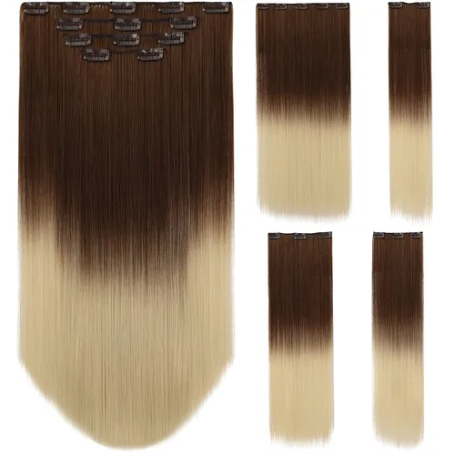 Miniatura 33 de SYXLCYGG Extensiones de cabello negro lacio, 4 piezas, extensiones de cabello con clip de 22 pulgadas, 5.5 onzas, pieza de cabello sintético
