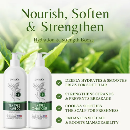 Miniatura 2 de EDENIKA BOTANICALS Juego de champú y acondicionador de aceite de árbol de té, limpieza profunda para acumulación y cuero cabelludo graso, alivia