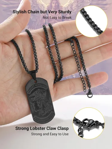 Miniatura 4 de Prosteel. - Collar con dije y cadena de San Miguel Arcángel, joyería religiosa católica.