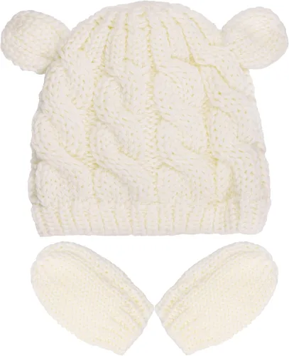 Miniatura 7 de Juego de 2 gorros de invierno para recién nacidos, guantes para bebés, niñas y niños pequeños, cálidos sombreros de punto, guantes de otoño