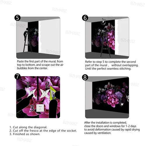 Miniatura 6 de Papel tapiz floral de peonía negra para dormitorio, flores botánicas moradas, hojas murales para sala de estar, fondo de TV, mural grande