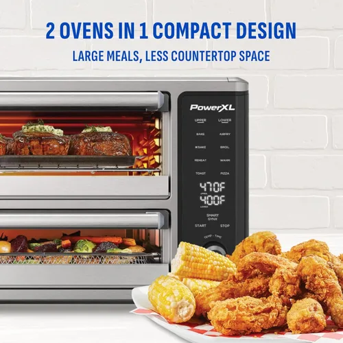 Miniatura 2 de PowerXL SmartSynx Horno de Doble Puerta, 8 Ajustes Preestablecidos de Cocción de Toque Rápido incluyendo Freír al Aire, Tostar, Hornear, Asar