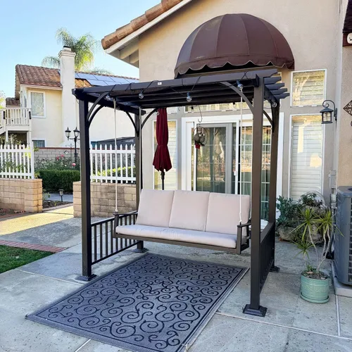Miniatura 13 de PURPLE LEAF Silla Columpio Nube de 2 Asientos con Soporte Banco Deslizante Loveseat de Mimbre para Patio Colgante Balanceante para Interior Exterior