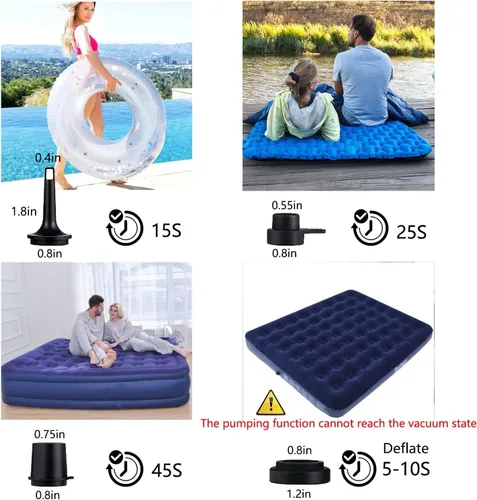 Miniatura 6 de Bomba de aire eléctrica, bomba de aire portátil para campamento al aire libre, cojines inflables, camas de colchón de aire, barcos, anillo