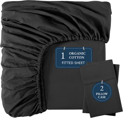 Miniatura 16 de LANE LINEN Juego de 2 piezas con sábana bajera 100% algodón orgánico tamaño individual y 1 funda de almohada, tejido de percal ligero, ultra suave