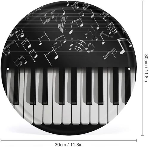 Miniatura 2 de Circular Metal Wall Art Iron Wall Hanging - Piano Keys with Musical Notes Vintage Industrial Tin Sign with Pre-Drilled Holes, Retro Round Metal Art