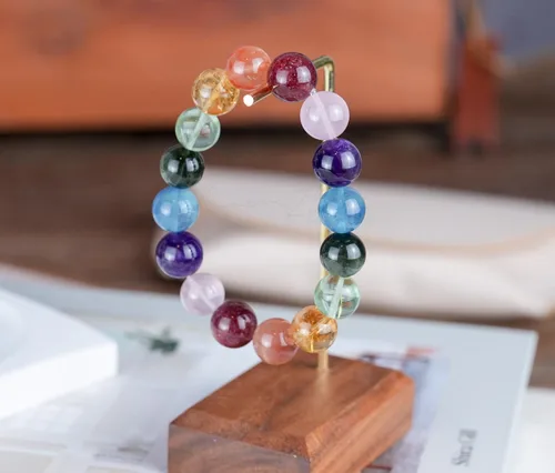 Miniatura 95 de Precious Gemstone Natural Crystal Healing Bracelet, Rutilated Quartz, Moonstone, Quartz Handmade Original Design Bracelet