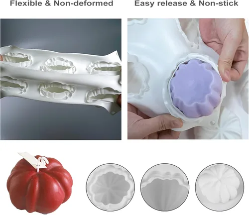 Miniatura 4 de Molde de silicona de calabaza 3D, moldes de silicona para jabón de 6 cavidades, molde de pastel de calabaza duradero para jabón, vela, cupcake