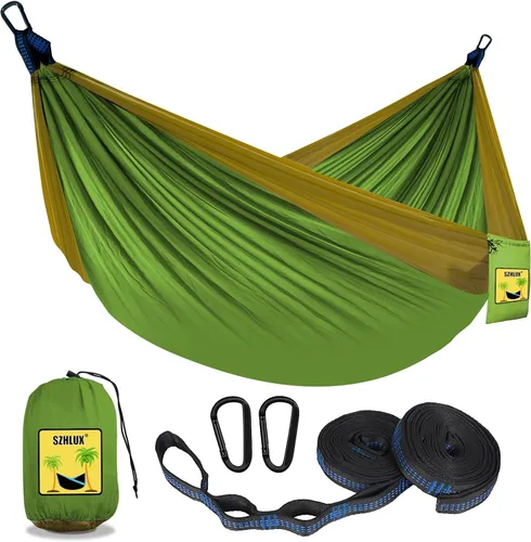 Miniatura 11 de SZHLUX Hamaca de camping doble e individual Hamacas portátiles con 2 correas de árbol y bolsa de transporte adjunta, ideal para exteriores, Violeta