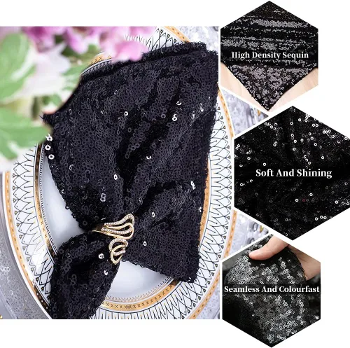 Miniatura 7 de Eternal Beauty Servilletas de tela de lentejuelas negras de 12 x 12 pulgadas, paquete de 12 para fiestas, bodas, cenas de cumpleaños