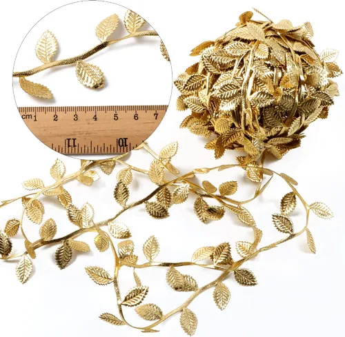 Miniatura 2 de David accessories Cinta de Adorno de Hojas Doradas Cordón - 20 Yardas - para Manualidades DIY Fiestas Bodas Decoración del Hogar (Dorado)